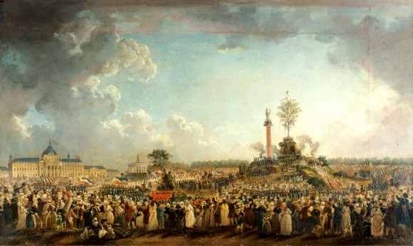 A painting shows the Festival of the Cult of the Supreme Being, 1794. (Pierre-Antoine Demachy [Public domain], via Wikimedia Commons)