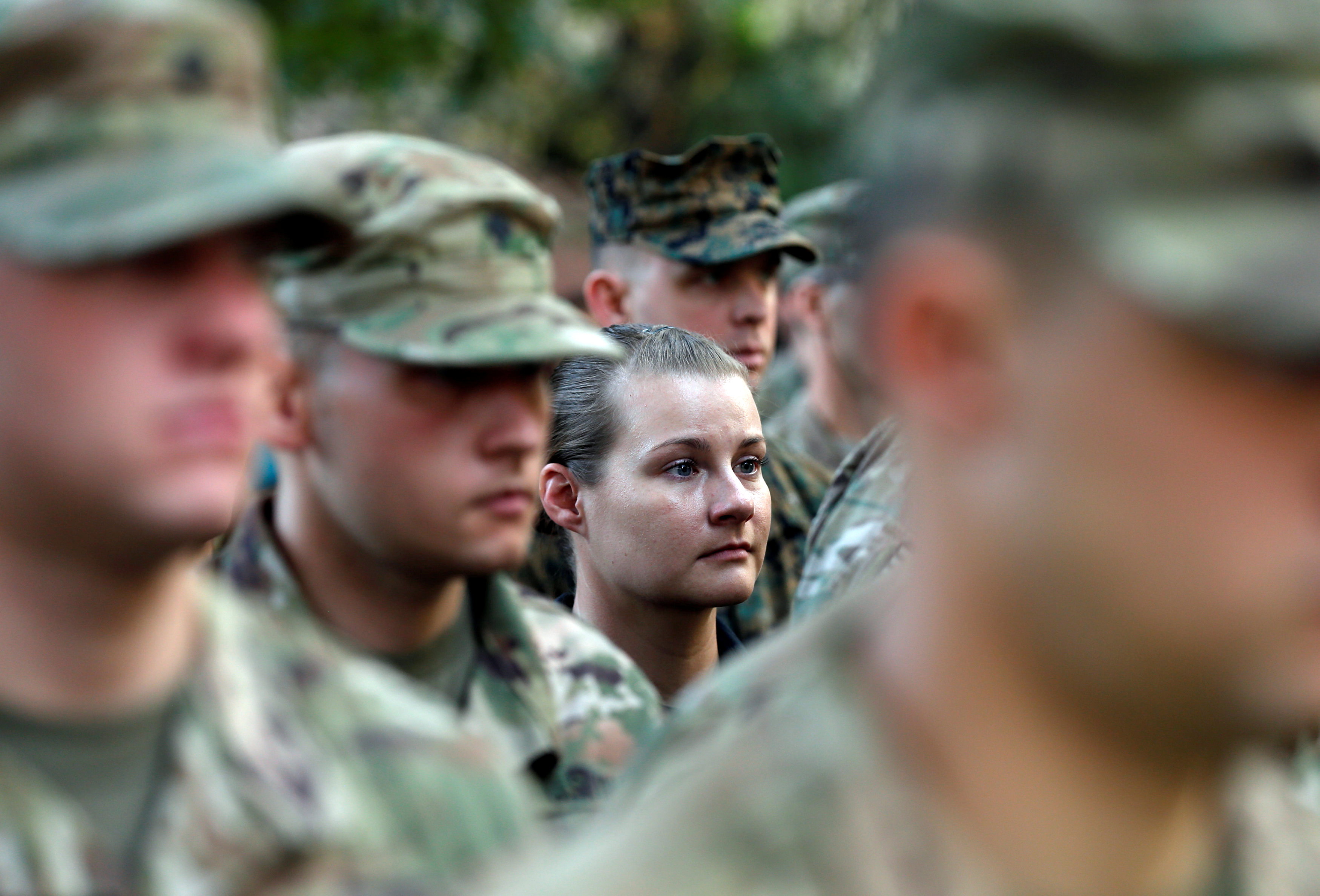 U.S. soldiers take part in a memorial ceremony to commemorate the 16th anniversary of the 9/11 attacks, in Kabul, Afghanistan on Sept. 11, 2017. (REUTERS/Mohammad Ismail)