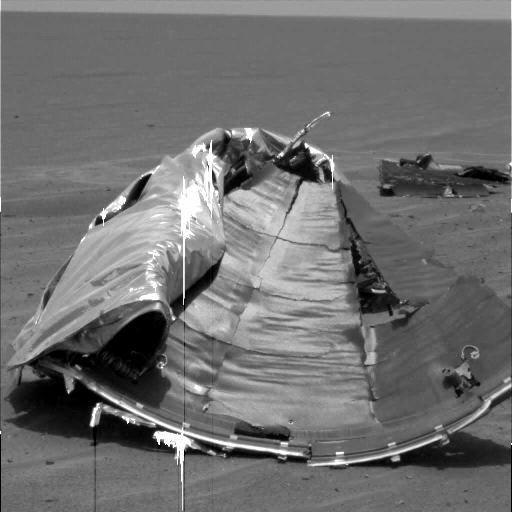 An image of debris taken by the Opportunity rover shortly before the controversial image. (NASA)