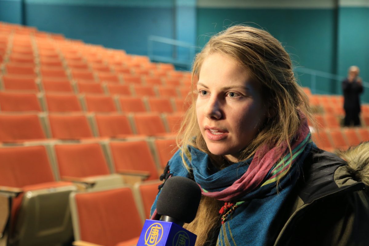 Katherine Lemay, a volunteer with an Ottawa group working to stop human trafficking, at the “Hard to Believe” film screening at the University of Ottawa on April 5, 2019. (Jian Ren/The Epoch Times)