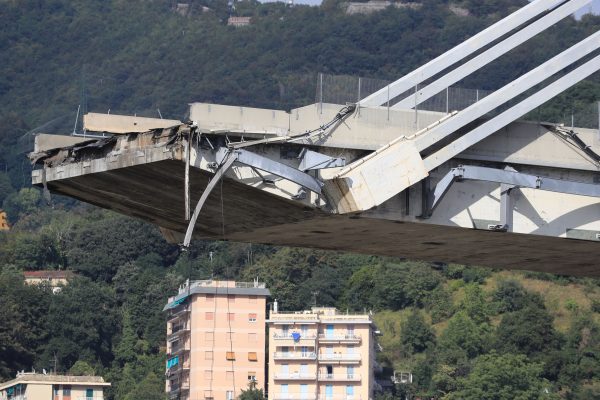 A close up image of a section of the collapsed Morandi bridge