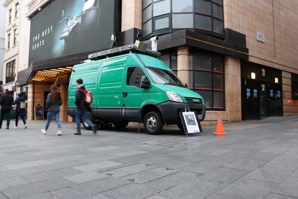 A van with facial recognition cameras mounted on it