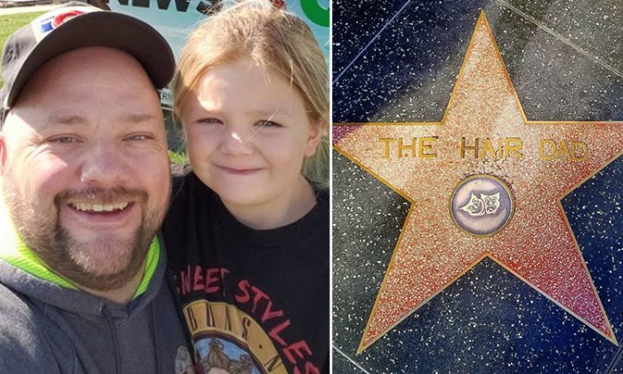 On the left, Greg Wickherst with his daughter Izzy. On the right, his name on the Hollywood Walk of Fame. (L: Facebook | Greg Wickherst, R: Instagram | thehairdad)