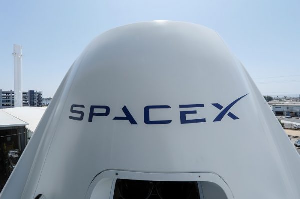 replica Crew Dragon spacecraft is show at SpaceX headquarters