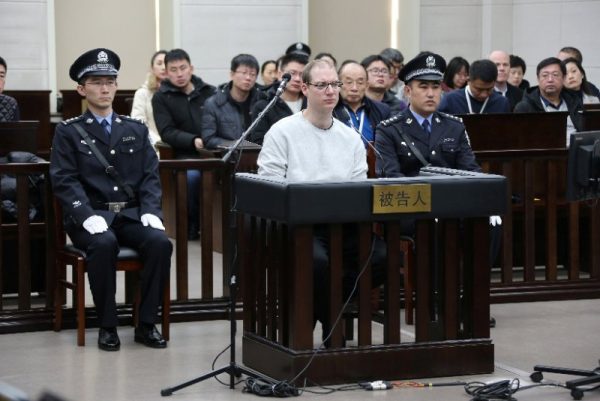 Canadian Robert Lloyd Schellenberg appears in court for a retrial of his drug smuggling case in Dalian, Liaoning province, China, on Jan. 14, 2019. (Handout via Reuters)