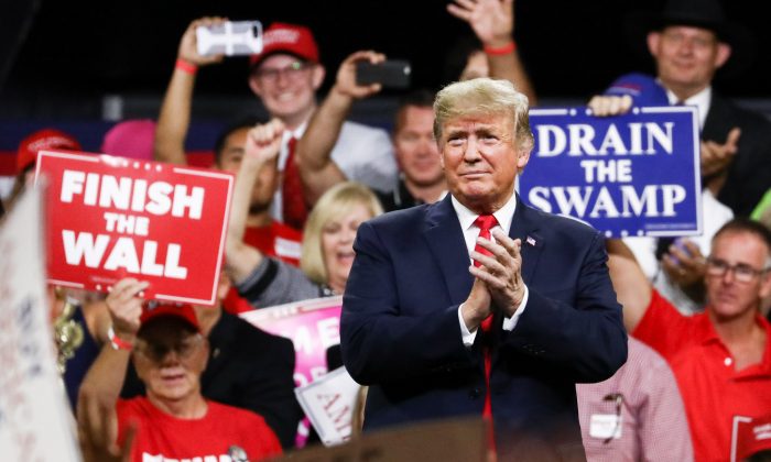 President Donald Trump at a Make America Great Again rally in Johnson City, Tenn., on Oct. 1, 2018. (Charlotte Cuthbertson/The Epoch Times)