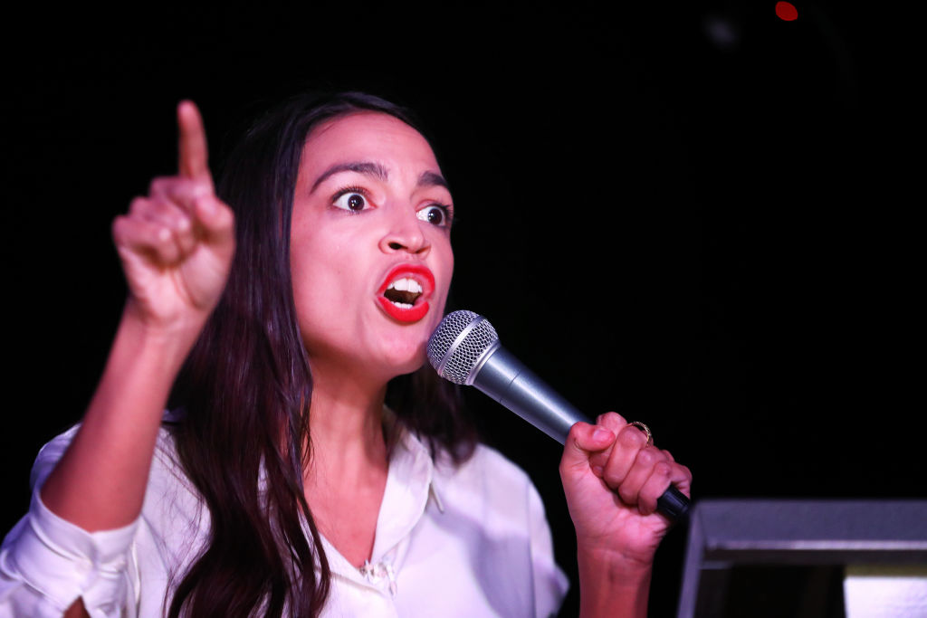 Alexandria Ocasio-Cortez addresses the crowd