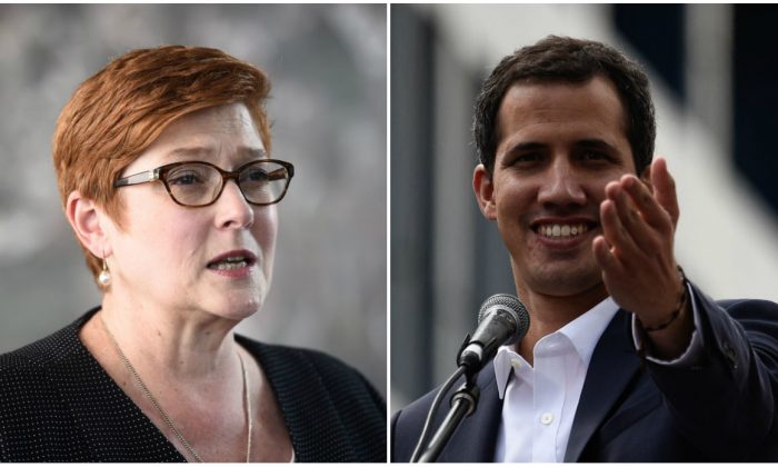(L) Australian Foreign Minister Marise Payne. (Lillian Suwanumpha/AFP/Getty Images)
(R) Venezuela's National Assembly head Juan Guaido (Federico Parra/AFP/Getty Images)