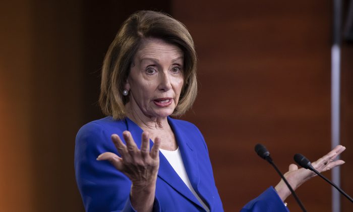 Speaker of the House Nancy Pelosi (D-Calif.) talks to reporters during a news conference a day after a bipartisan group of House and Senate bargainers met to craft a border security compromise aimed at avoiding another government shutdown, at the Capitol in Washington on Jan. 31, 2019. (AP Photo/J. Scott Applewhite)