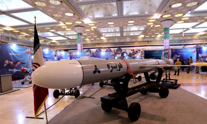 Hoveizeh, Iran's new cruise missile is shown during an exhibition in the capital Tehran on Feb. 2, 2019. (Atta Kenare/AFP/Getty Images)