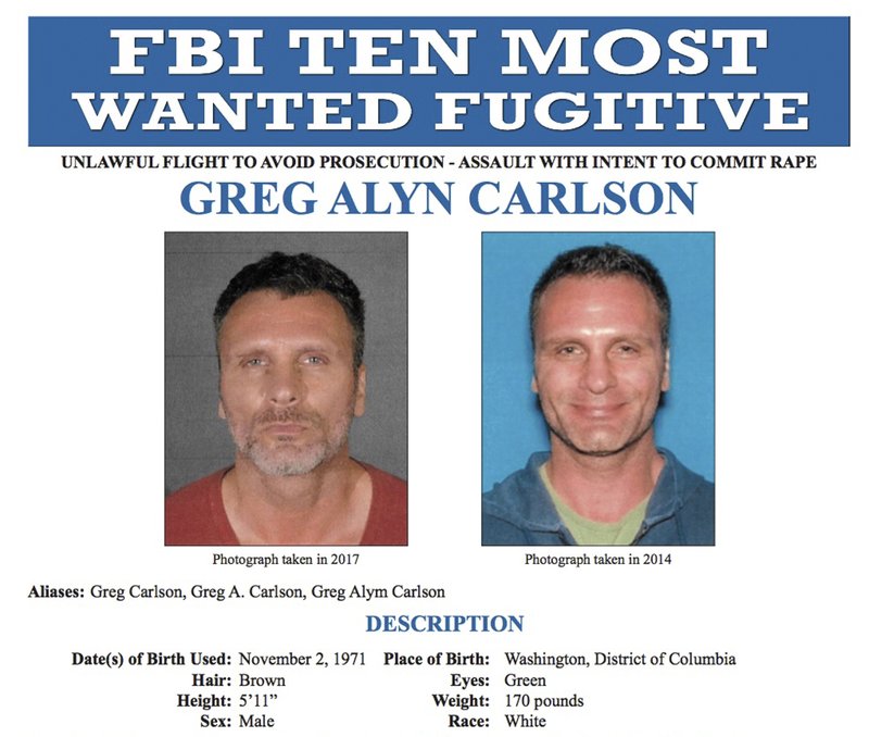 FBI shows an FBI wanted poster of Greg Alyn Carlson