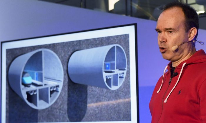 Peter Vesterbacka, co-founder of the Finest Bay Area Development, is seen during the press conference about the Helsinki-Tallinn tunnel in Helsinki, Dec. 3, 2018.  (Vesa Moilanen/AFP/Getty Images)