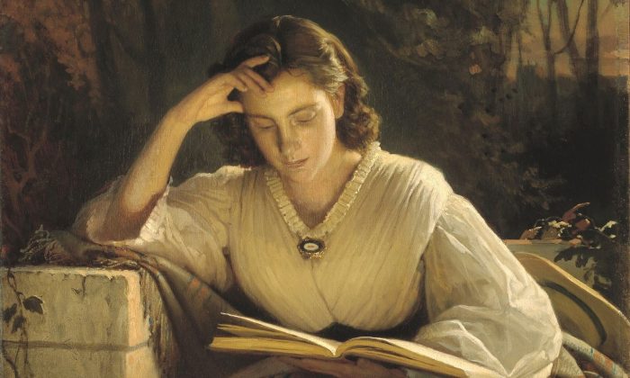 A detail from “Reading Woman” (portrait of artist's wife), after 1866, by Ivan Kramskoy. (Public Domain)