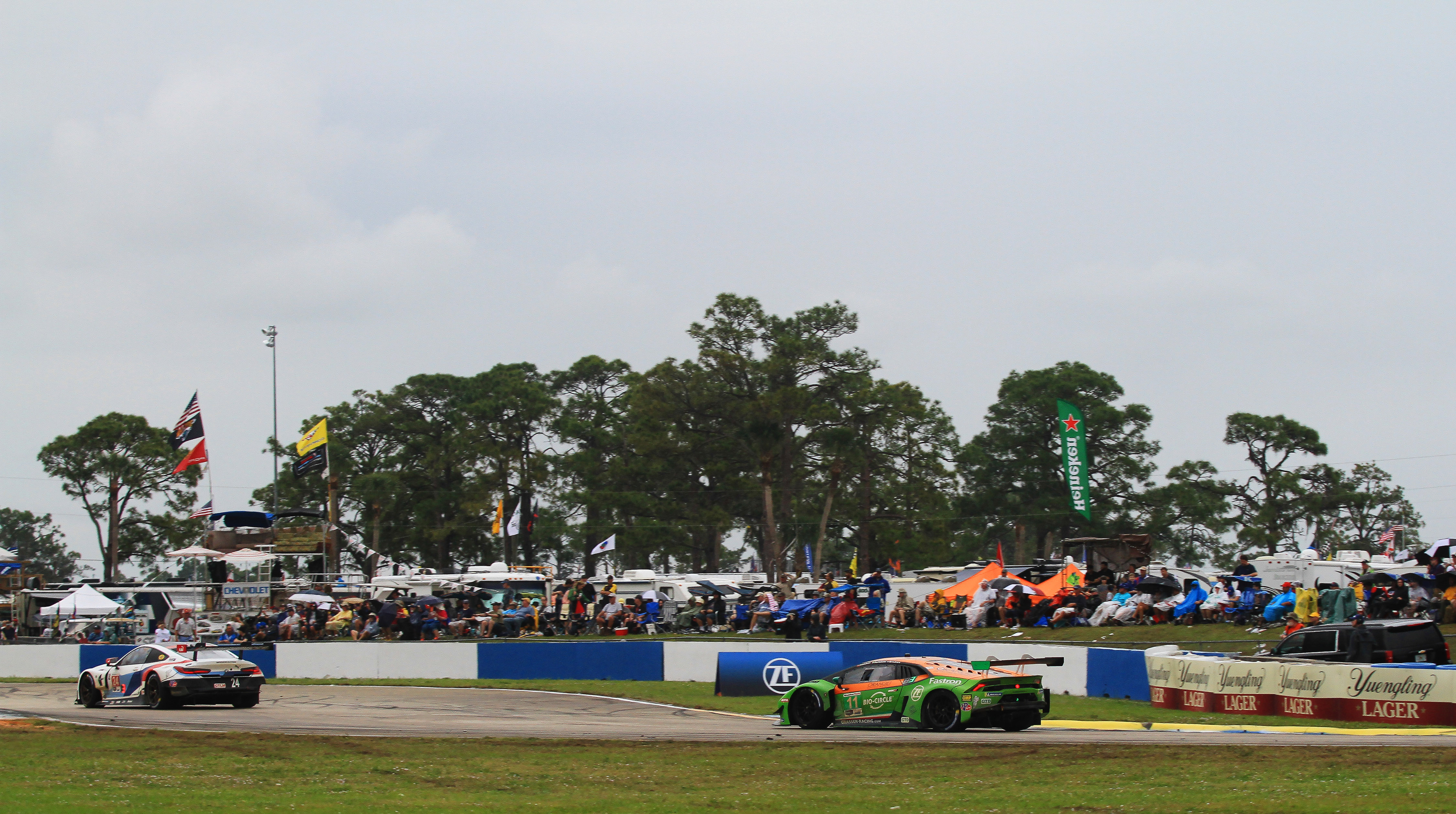 Fans lined the track despite the weather.