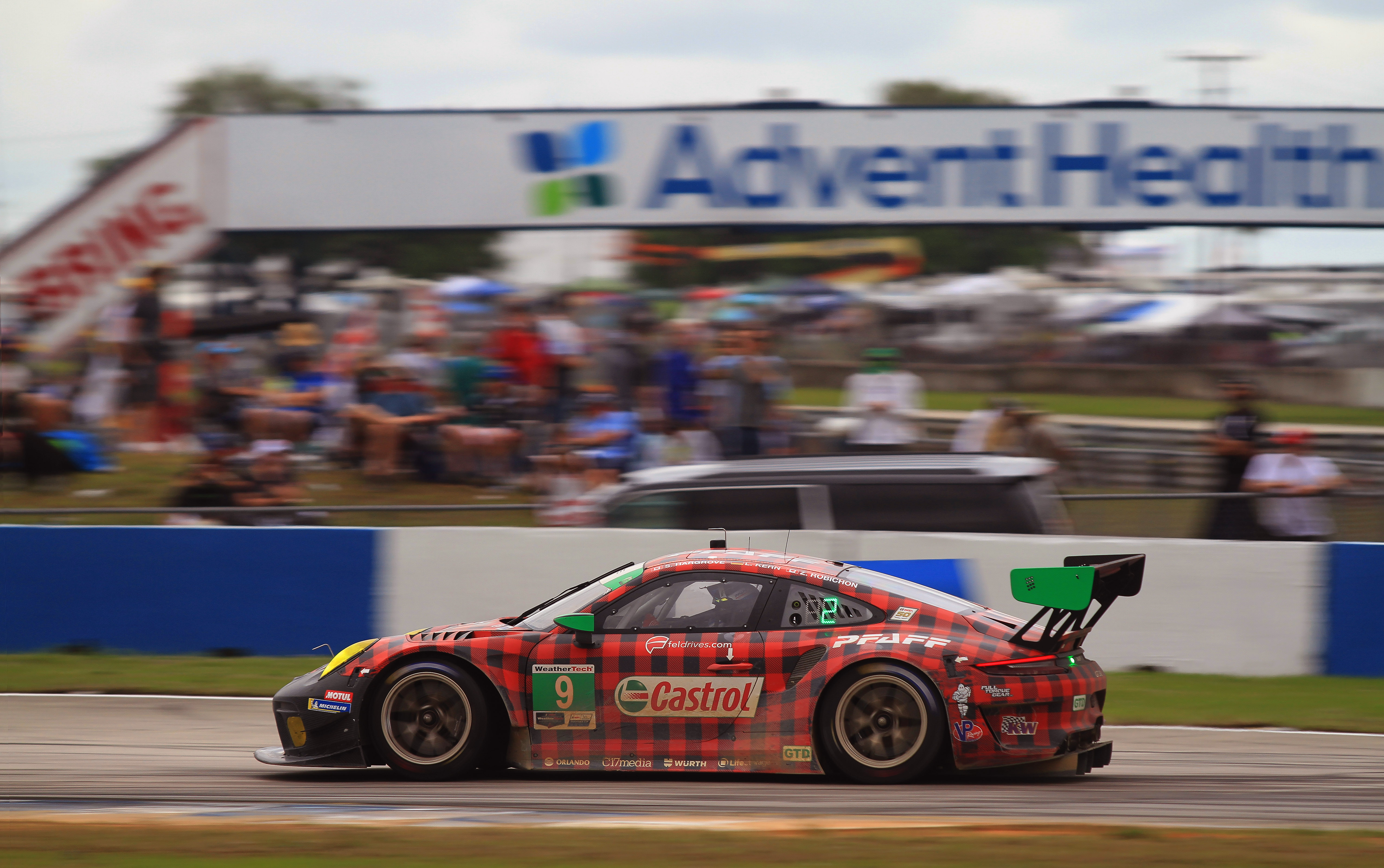 The #9 Pfaff Porsche led the GTD through much of the first 220-odd laps