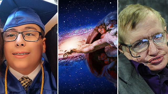 (L) William Maillis (Nancy Maillis); (C) (Pxhere); (R) Stephen Hawking (Public domain)