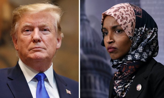 (L) President Donald Trump (Tom Brenner/Getty Images); Rep. Ilhan Omar (D-MN). (Alex Wong/Getty Images)