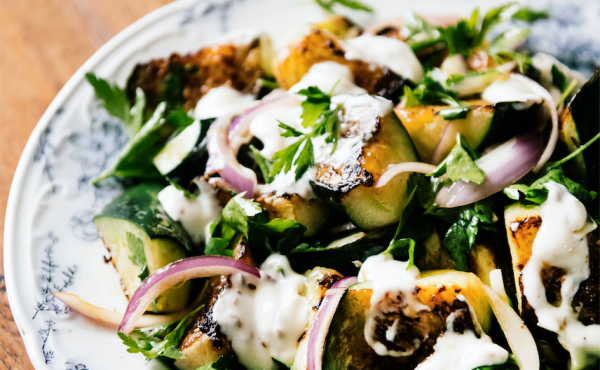 Blistered Cucumbers with cumin yogurt and parsley from Ruffage