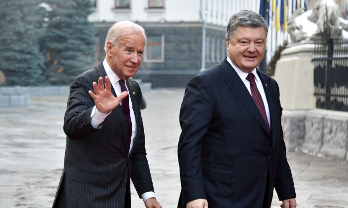 Vice President Joe Biden upon his arrival for a meeting with Ukrainian President Petro Poroshenko Kyiv on Jan. 16, 2017. (GENYA SAVILOV/AFP/Getty Images)