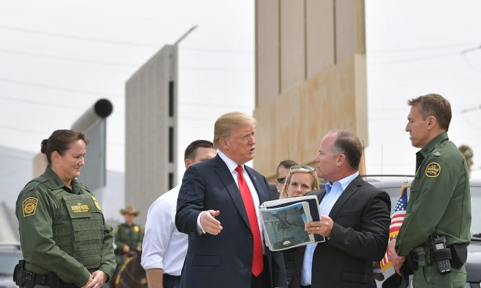President Donald Trump is shown border wall prototypes in San Diego, California, on March 13, 2018. (Mandel Ngan/AFP/Getty Images)
