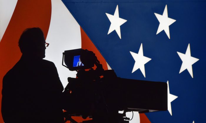 A cameraman in Las Vegas, Nevada, on Oct. 19, 2016. (PAUL J. RICHARDS/AFP/Getty Images)