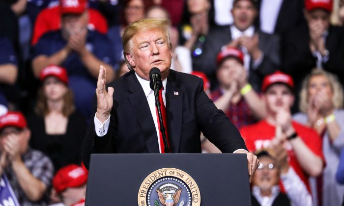 President Donald Trump at a MAGA rally in Grand Rapids, Mich., on March 28, 2019. (Charlotte Cuthbertson/The Epoch Times)