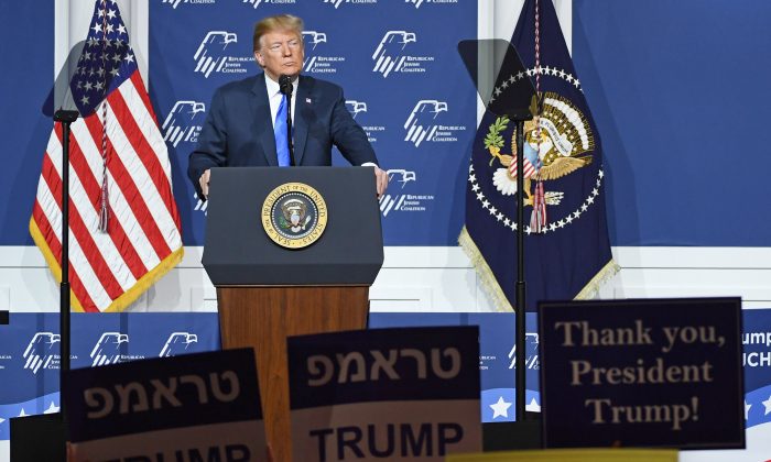 President Donald Trump speaks during the Republican Jewish Coalition's annual leadership meeting at The Venetian Las Vegas on April 6, 2019 in Las Vegas, Nevada. (Ethan Miller/Getty Images)