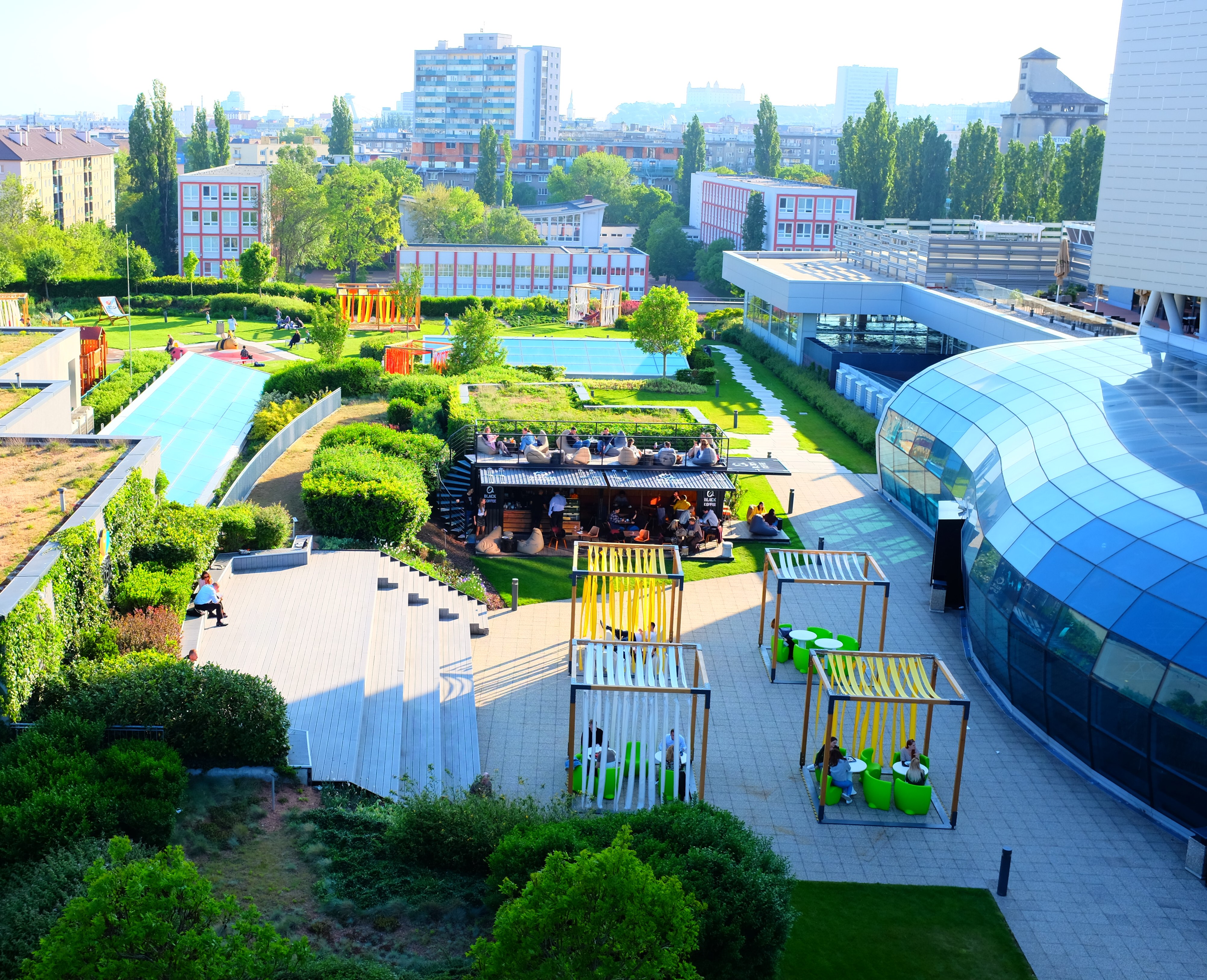 terrace at central shopping mall in bratislava