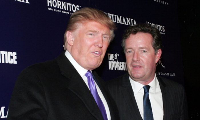Donald Trump (L) and Piers Morgan celebrate Kim Kardashian's appearance on "The Apprentice" at Provacateur in New York, New York, on Nov. 10, 2010. (John W. Ferguson/Getty Images)