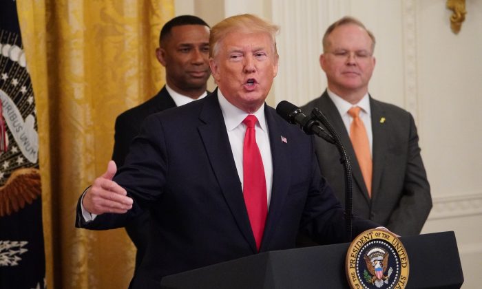 President Donald Trump speaks about second chance hiring and criminal justice reform in the East Room of the White House on June 13, 2019. (Mandel Ngan/AFP/Getty Images)
