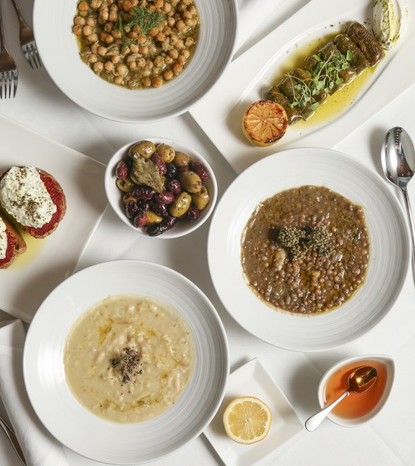 plates of greek mediterranean diet dishes