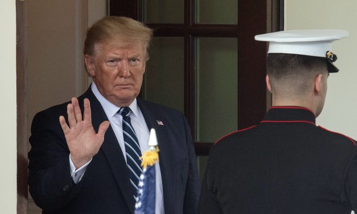 President Donald Trump bids farewell to Canadian Prime Minister Justin Trudeau at the White House in Washington, DC, on June 20, 2019. (NICHOLAS KAMM/AFP/Getty Images)
