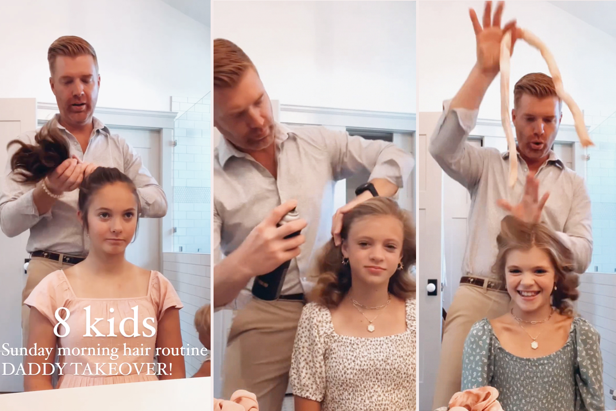 Wife Films Husband Styling 8 Kids' Hair for Sunday Church, Says 'More Present Fathers' Can Make Our World Different