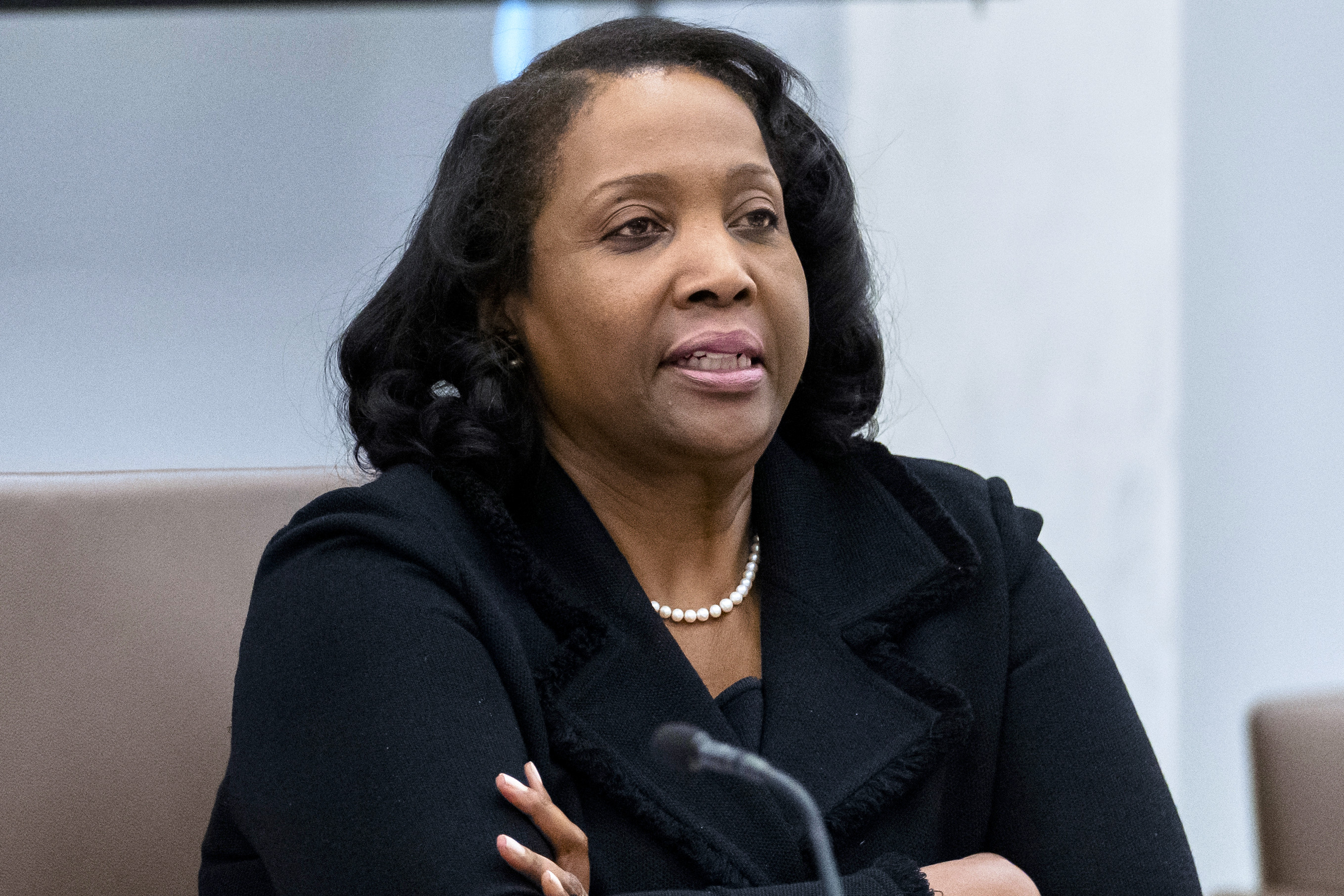 Federal Reserve Board of Governors member Lisa Cook listens during an open meeting of the Board of Governors at the Federal Reserve in Washington on June 25, 2025. (Mark Schiefelbein/AP Photo)