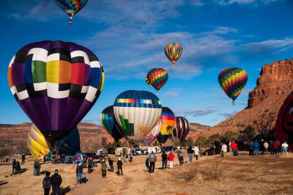 Hot Air Balloons Float in the Skies Above Albuquerque, New Mexico