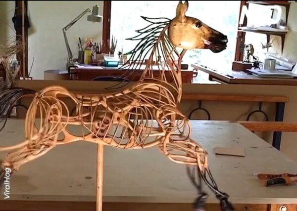 Amazing Galloping Wooden Horse Sculpture
