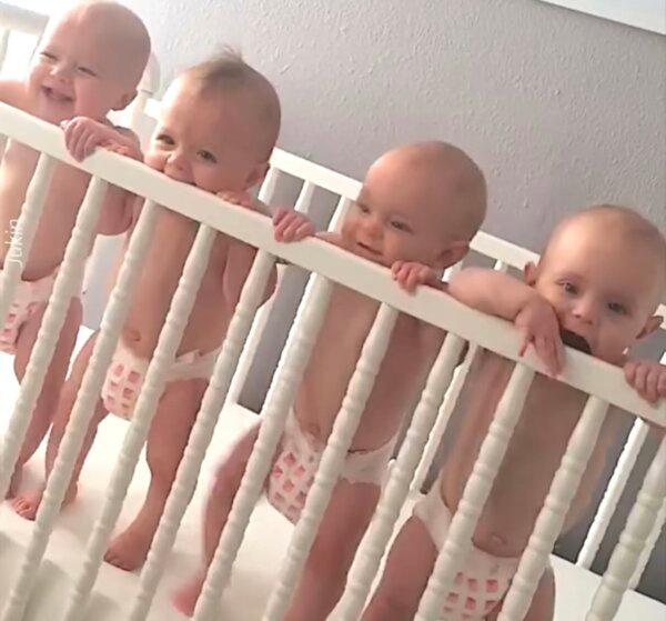 Tickles Are Great: Four Babies Laugh Together in Their Crib