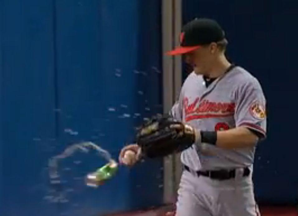 Nate McLouth Beer Catch: Fan Throws Beer at Outfielder During Fly Ball Catch