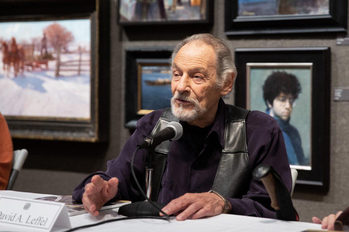 Artist David A. Leffel speaks at a panel discussion as part of the Living Legends Live event during the 10th American Masters at the Salmagundi Club on Oct. 13, 2018. (Milene Fernandez/The Epoch Times)