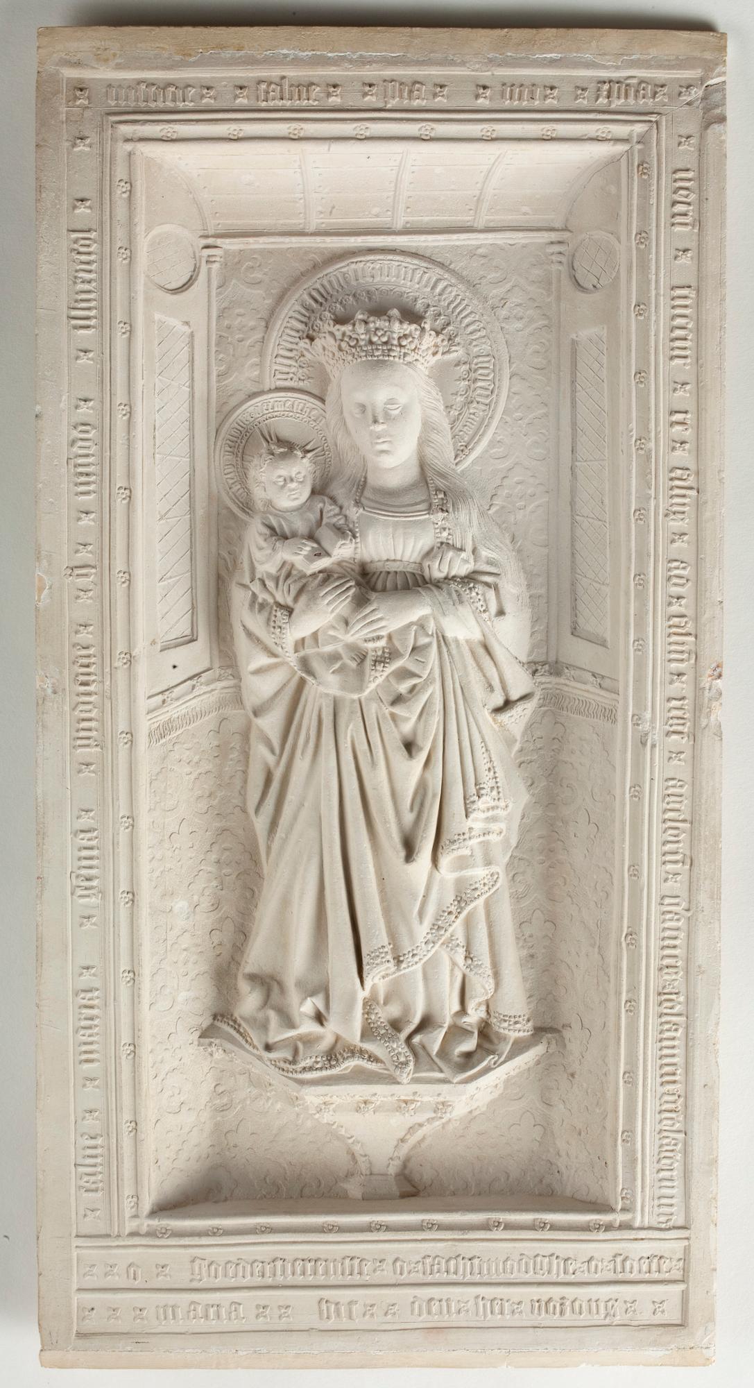 “Relief with the Virgin and Child" ("The Virgin of Zoeterwoude"), second half of 15th century, by an unknown artist from Utrecht. Pipe clay, 16 13/16 inches by 8 11/16 inches by 1 inch. Museum Catharijneconvent. (The Frick Collection)
