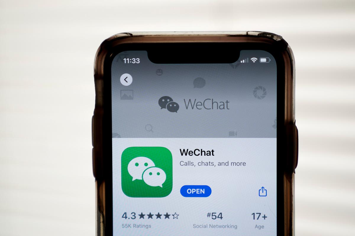 The WeChat app is displayed in the App Store on an Apple iPhone in Washington on Aug. 7, 2020. (Drew Angerer/Getty Images)