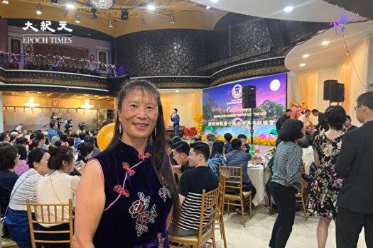 Chairman of Chinese Democracy & Human Rights Alliance, Jane Jin at a celebration of the Mid-Autumn Festival organized by the Global Service Center for Quitting the Chinese Communist Party in New York on Sept. 5, 2022. (Sarah Lu/Epoch Times)