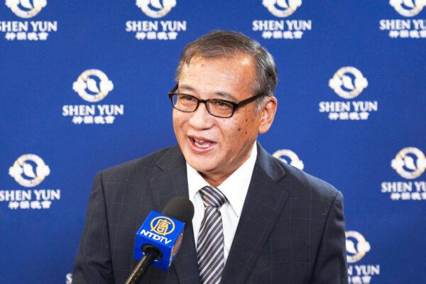 Mr. Kawabata Makoto, an owner of a vehicle repair plant, attends Shen Yun Performing Arts at the Tochigi Prefecture Cultural Center in Utsunomiya, Japan, on Jan. 21, 2023. (Annie Gong/The Epoch Times)