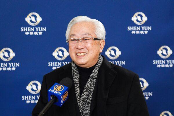 Mr. Okamoto Shigeru, the president of a paint manufacturer, attends Shen Yun Performing Arts at the Aichi Prefectural Art Theater in Nagoya, Japan, on Jan. 29, 2023. (Annie Gong/The Epoch Times)