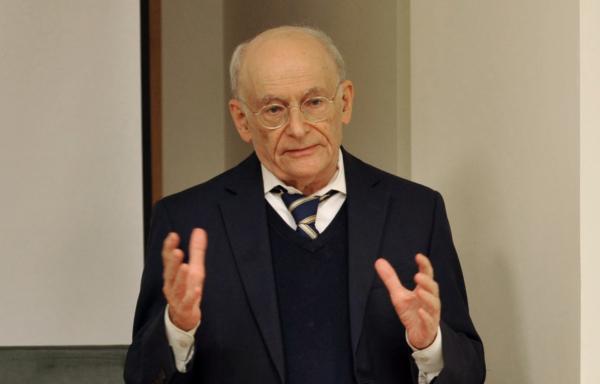 Human Rights Lawyer David Matas addresses members of the Latvian Parliament in Riga, Latvia, on Aug. 23, 2023 (The Epoch Times)