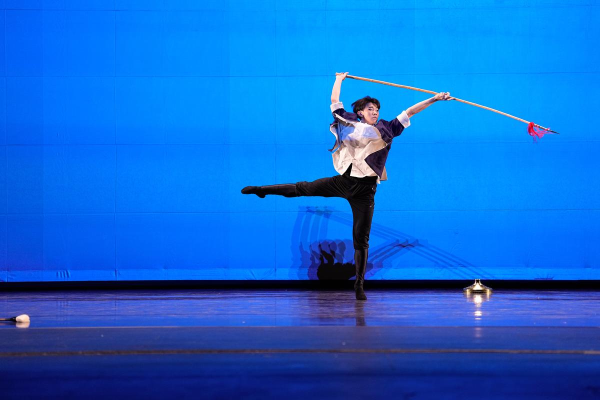 Guanxiang Guo performs "A Warrior's Heart" in the preliminary round of the NTD International Classical Chinese Dance Competition in Purchase, New York, on Sept. 8, 2023. (Larry Dye)