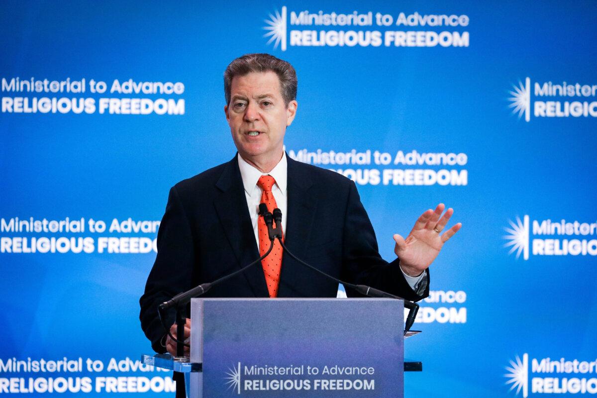 Sam Brownback, then-U.S. ambassador-at-large for International Religious Freedom, at the Ministerial to Advance Religious Freedom at the Department of State in Washington on July 16, 2019. (Samira Bouaou/The Epoch Times)