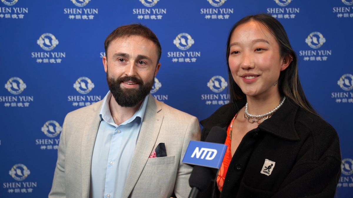 Scott Lewis Moosher and Bethany Guangya Ferris at Shen Yun at the SEC Armadillo, in Glasgow, on Feb. 14, 2024. (NTD).