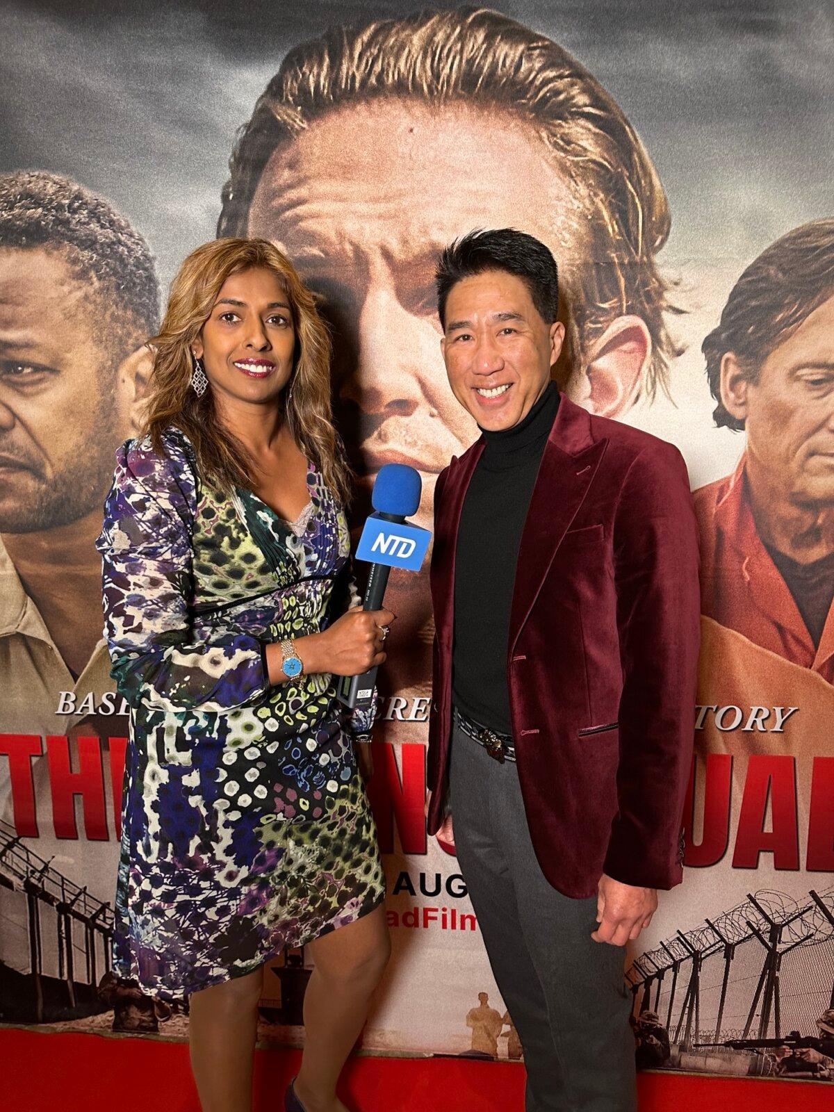 Actor Anthony Wong (R) at the screening of "The Firing Squad" at the Warner Bros. Studio in Los Angeles on March 2, 2024. (Rudy Ruiz/NTD)