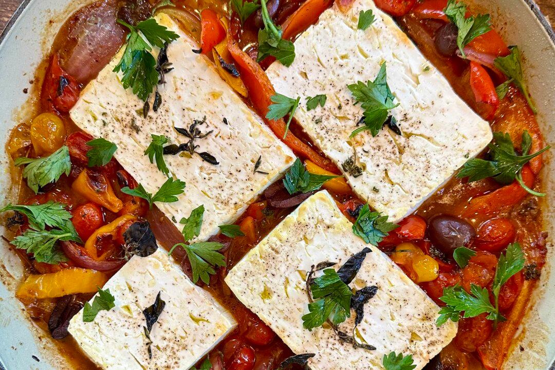 Baked Feta on a Bed of Sweet, Jammy Veggies